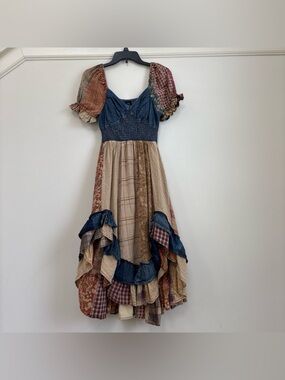 Young Threads Patchwork Sweetheart Midi Dress Boho Cotton NWT